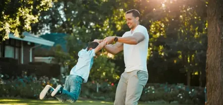 Father with son outside