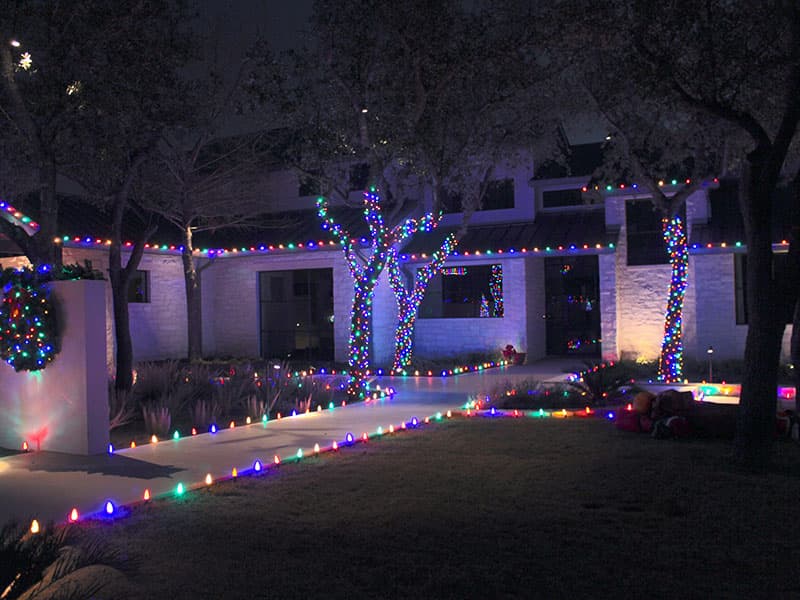 house with holiday lighting